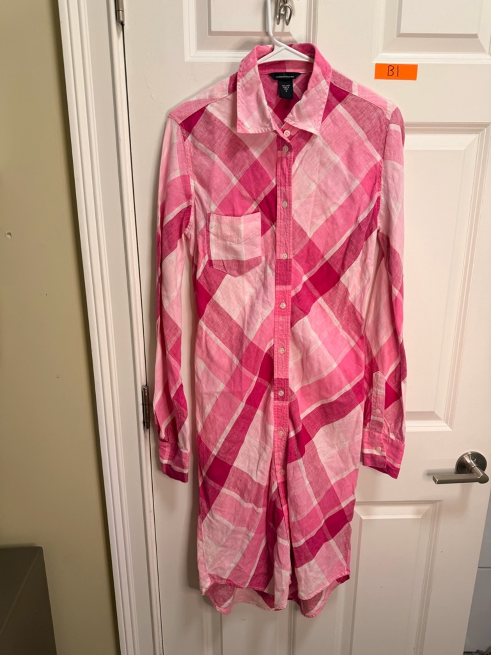 Women’s Moda International Button Down Plaid Linen Shirt Dress